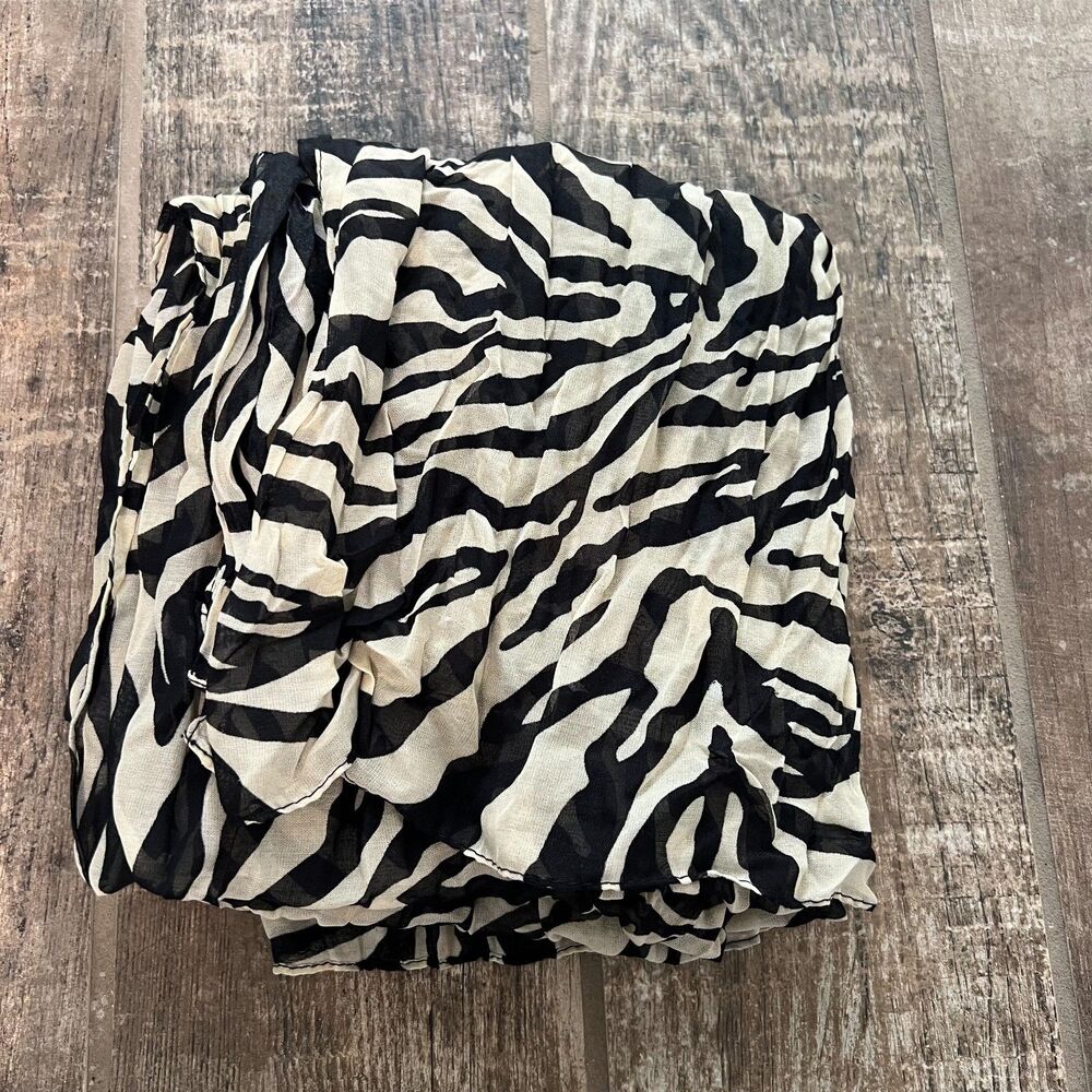 Beige Black Scarf Crinkle Zebra Print 18"x70"
